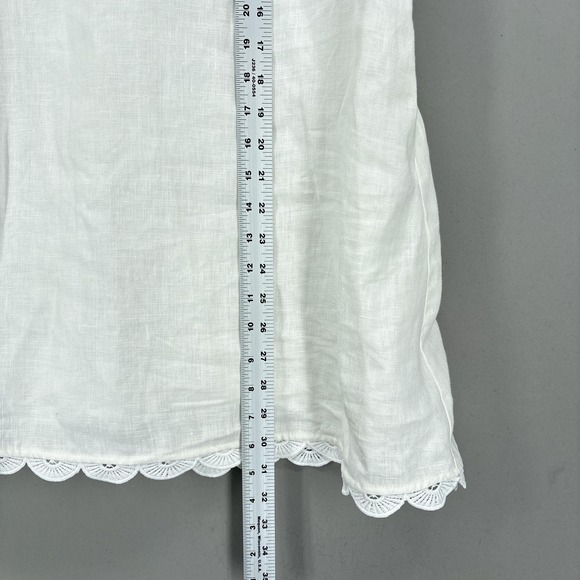 Farm Rio Dress Large White Mini Puff Sleeve Embroidered Linen Cottagecore Boho - Picture 12 of 16